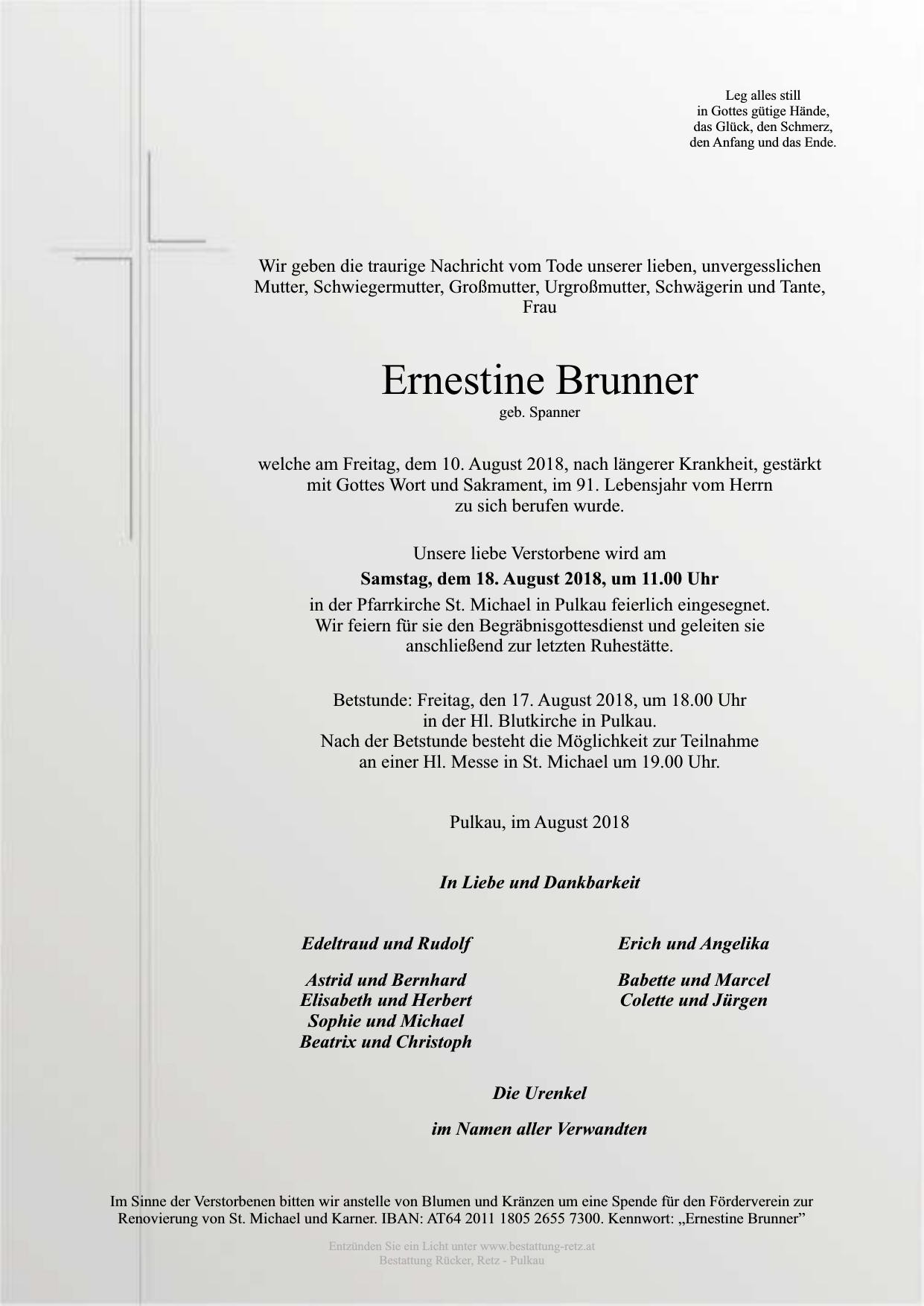 Traueranzeige von Ernestine Brunner