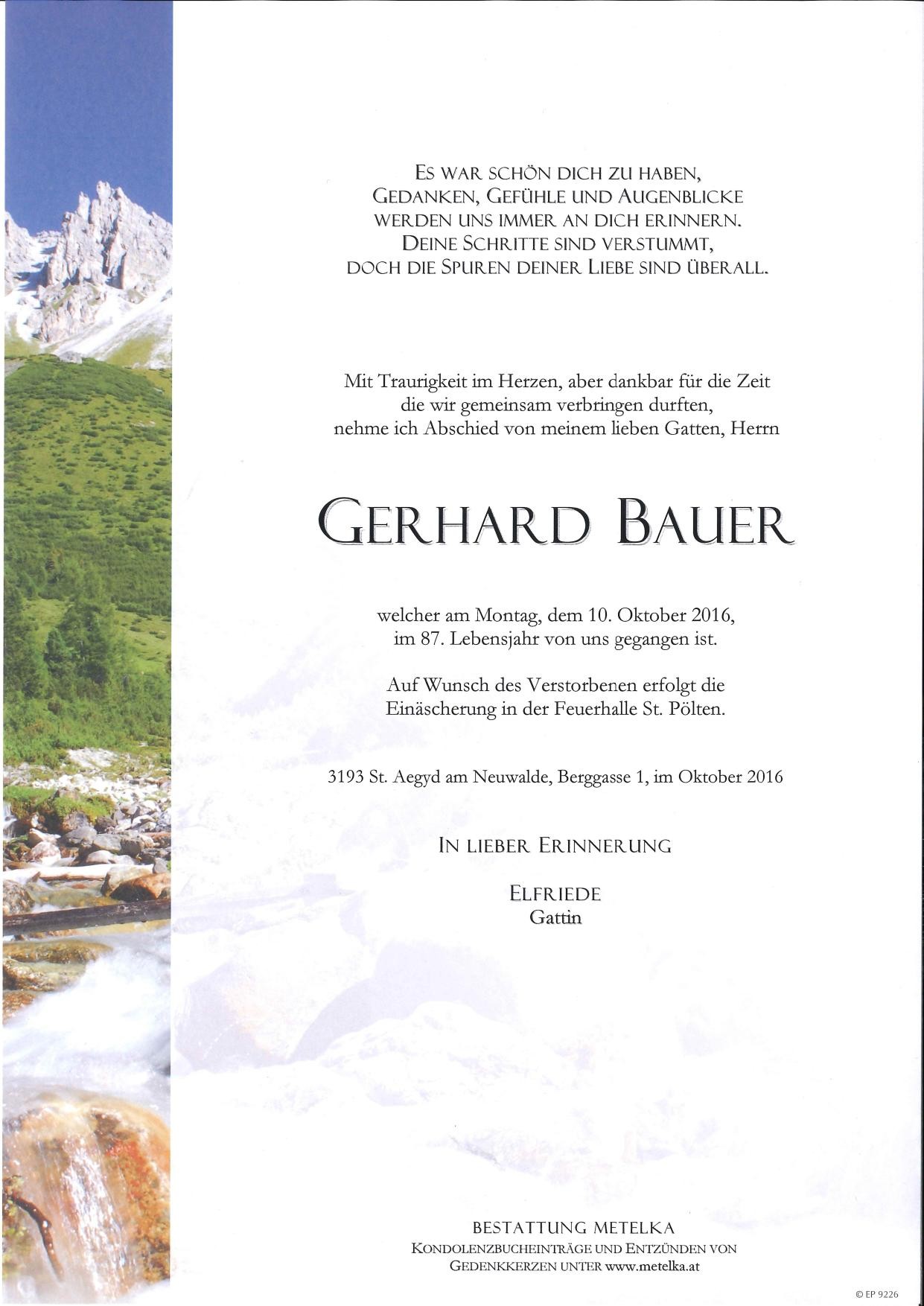 Traueranzeige von Gerhard Bauer