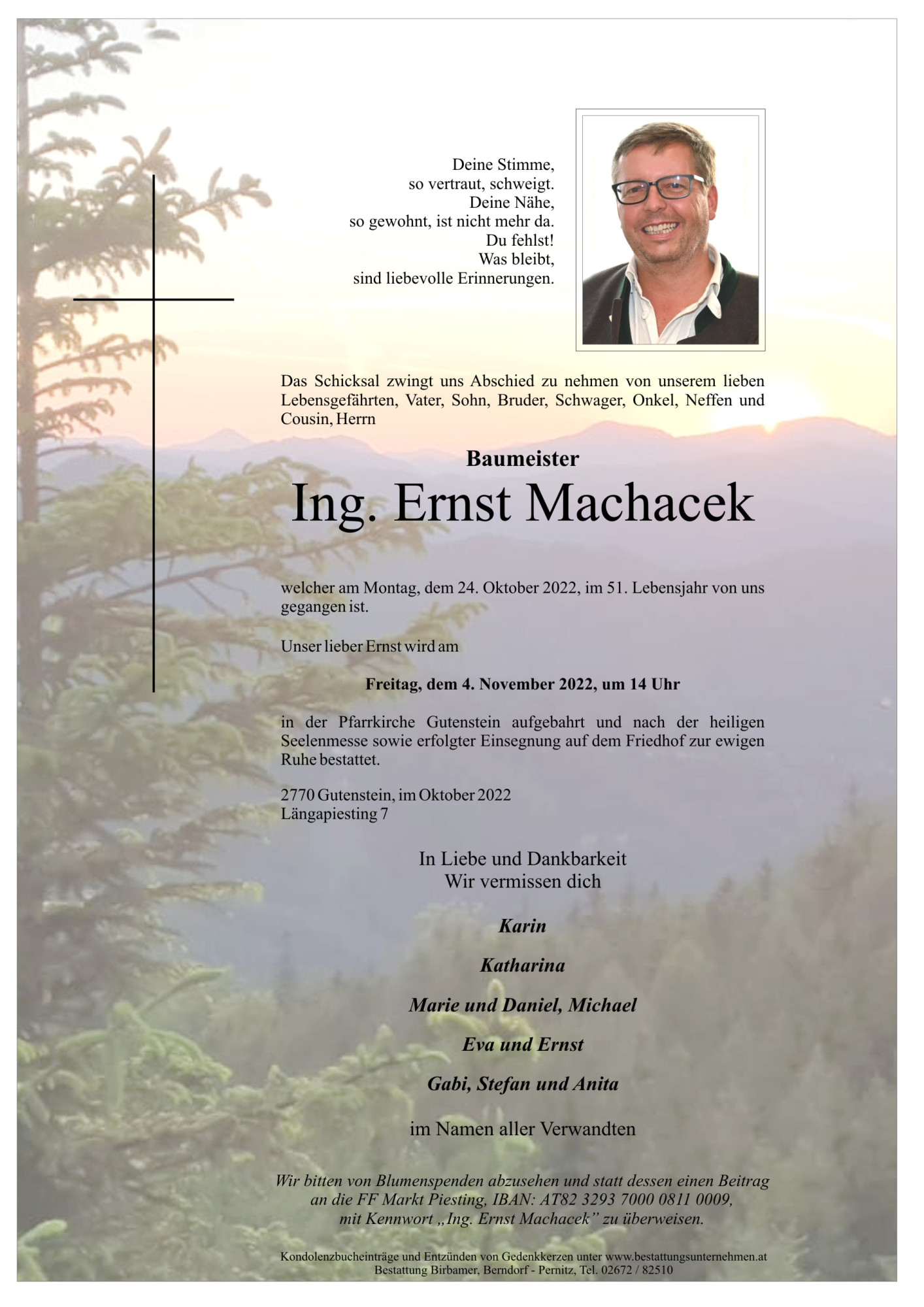 Traueranzeige von Baumeister Ing. Ernst Machacek