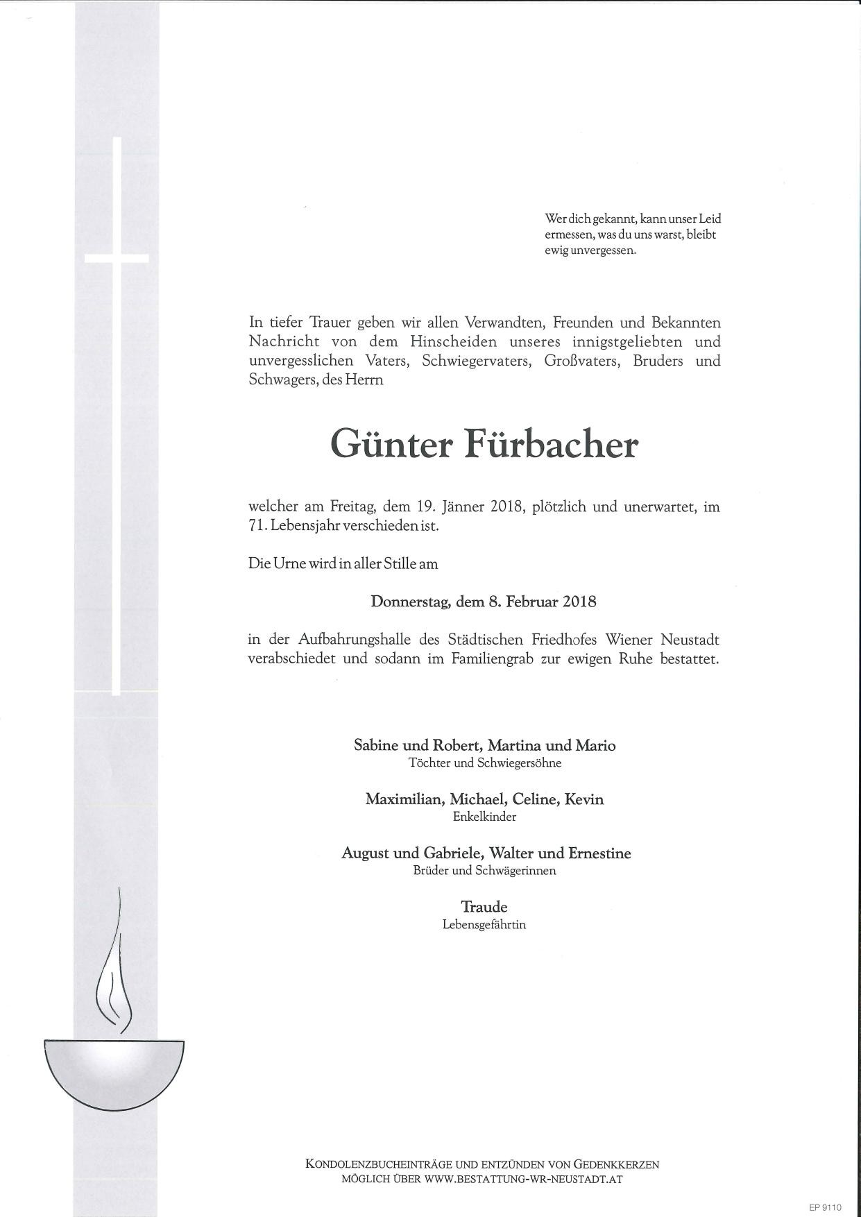 Traueranzeige von Günter Fürbacher
