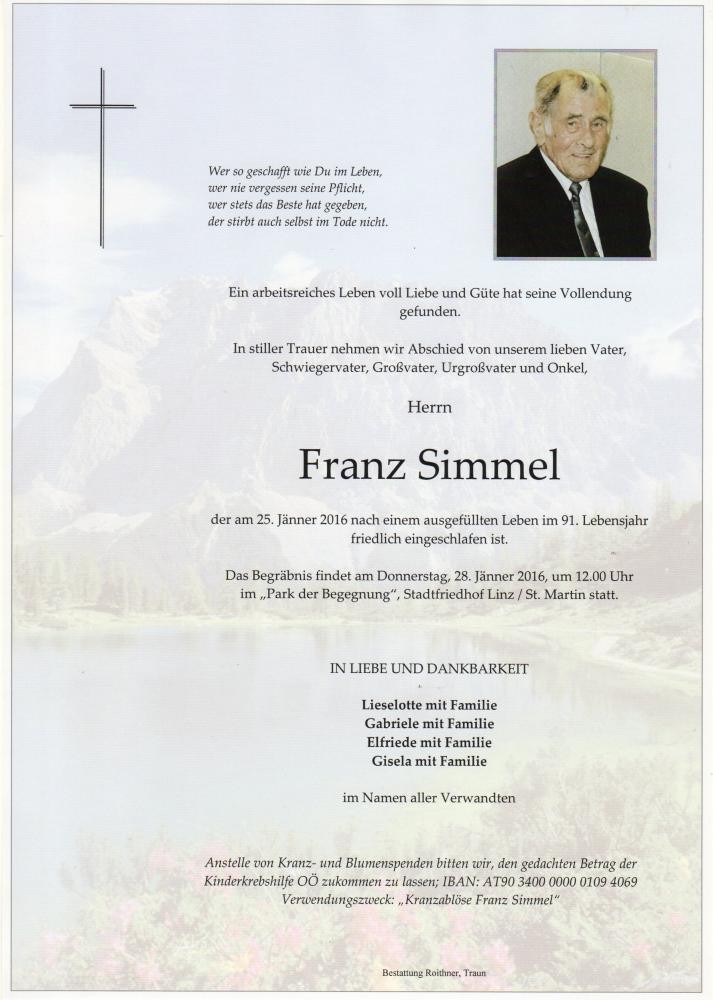 Traueranzeige von Franz Simmel