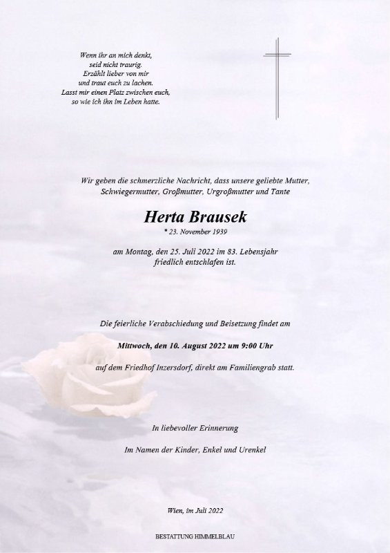 Traueranzeige von Herta Brausek