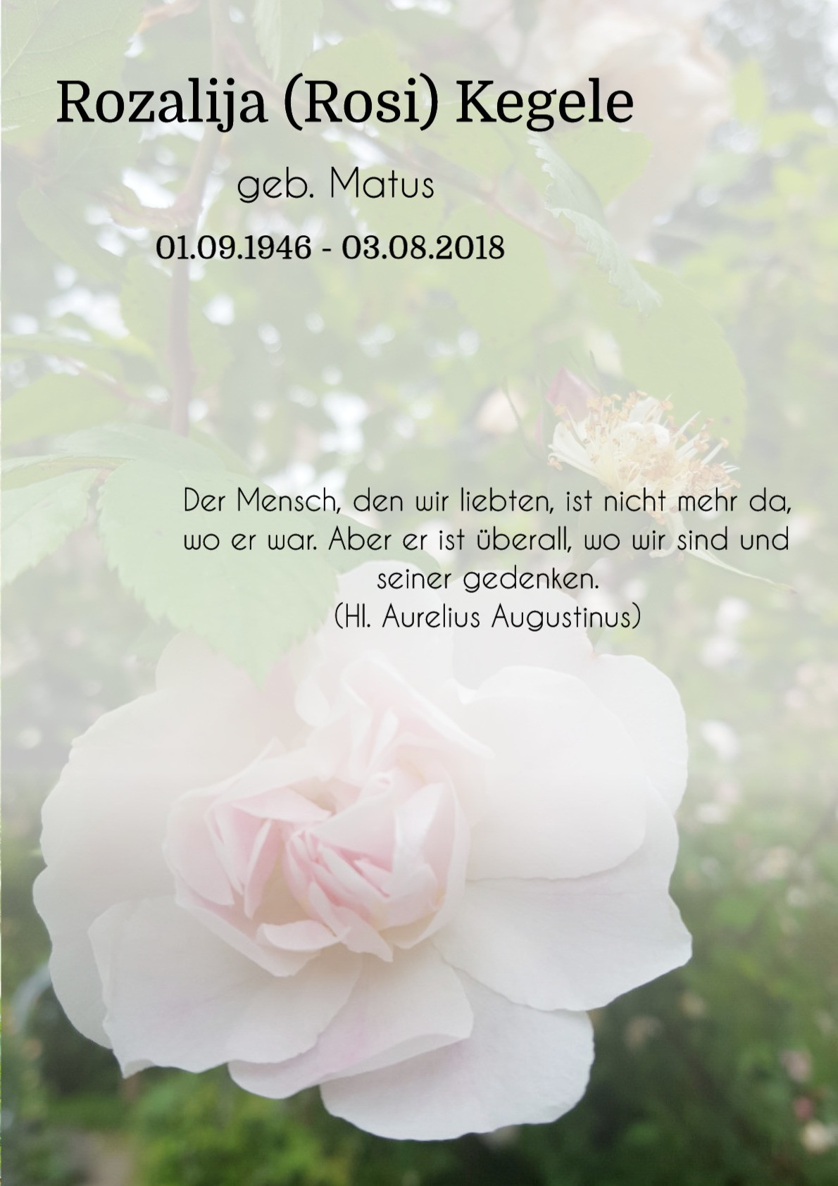 Traueranzeige von Rozalija (Rosi) Kegele