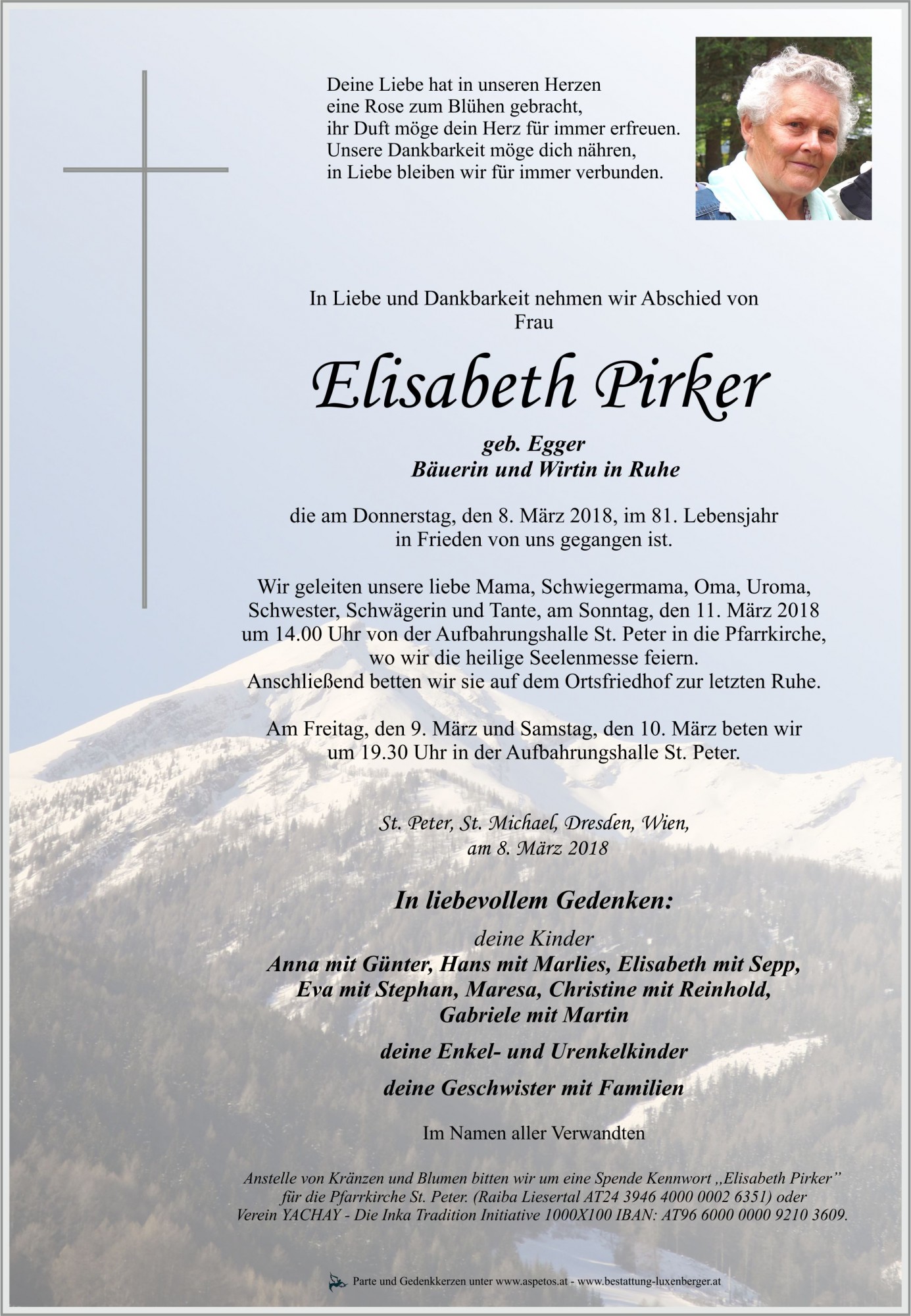 Traueranzeige von Elisabeth Pirker