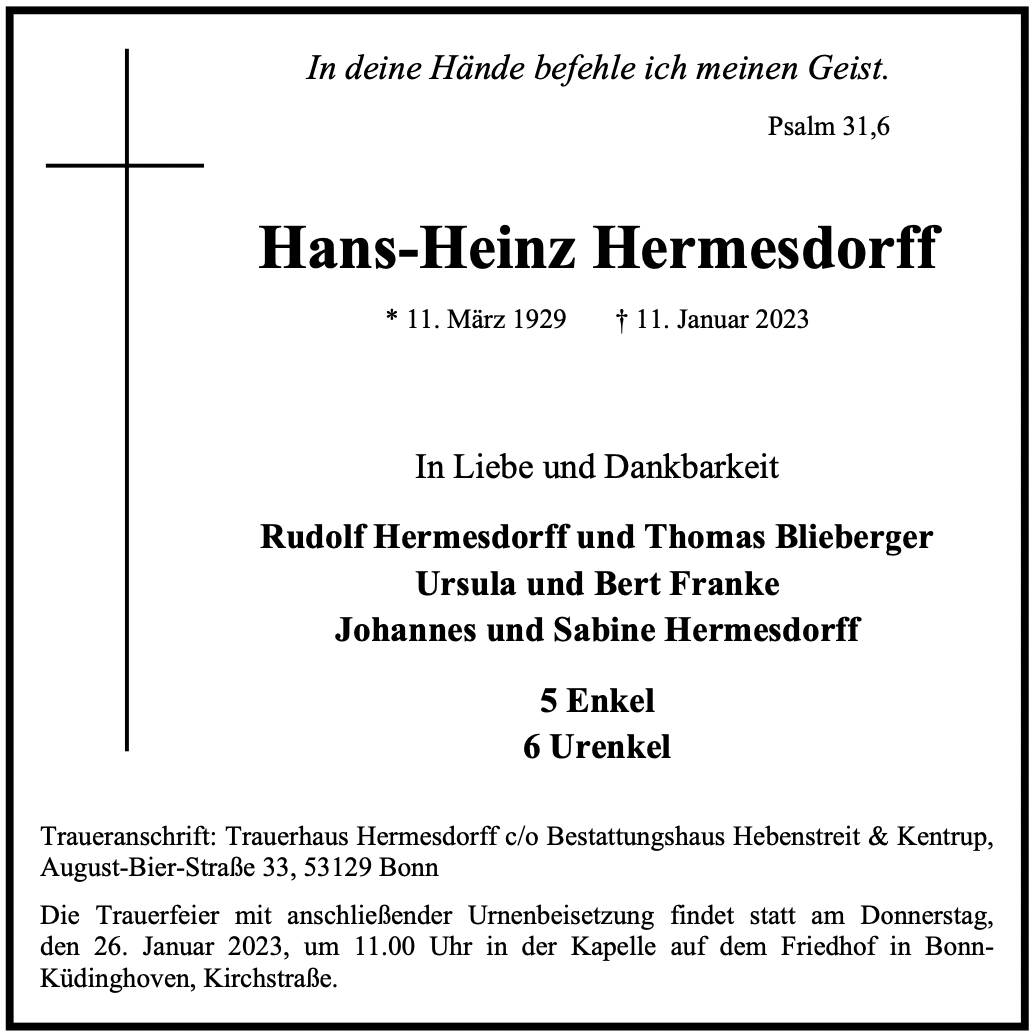 Traueranzeige von Hans-Heinz Hermesdorff