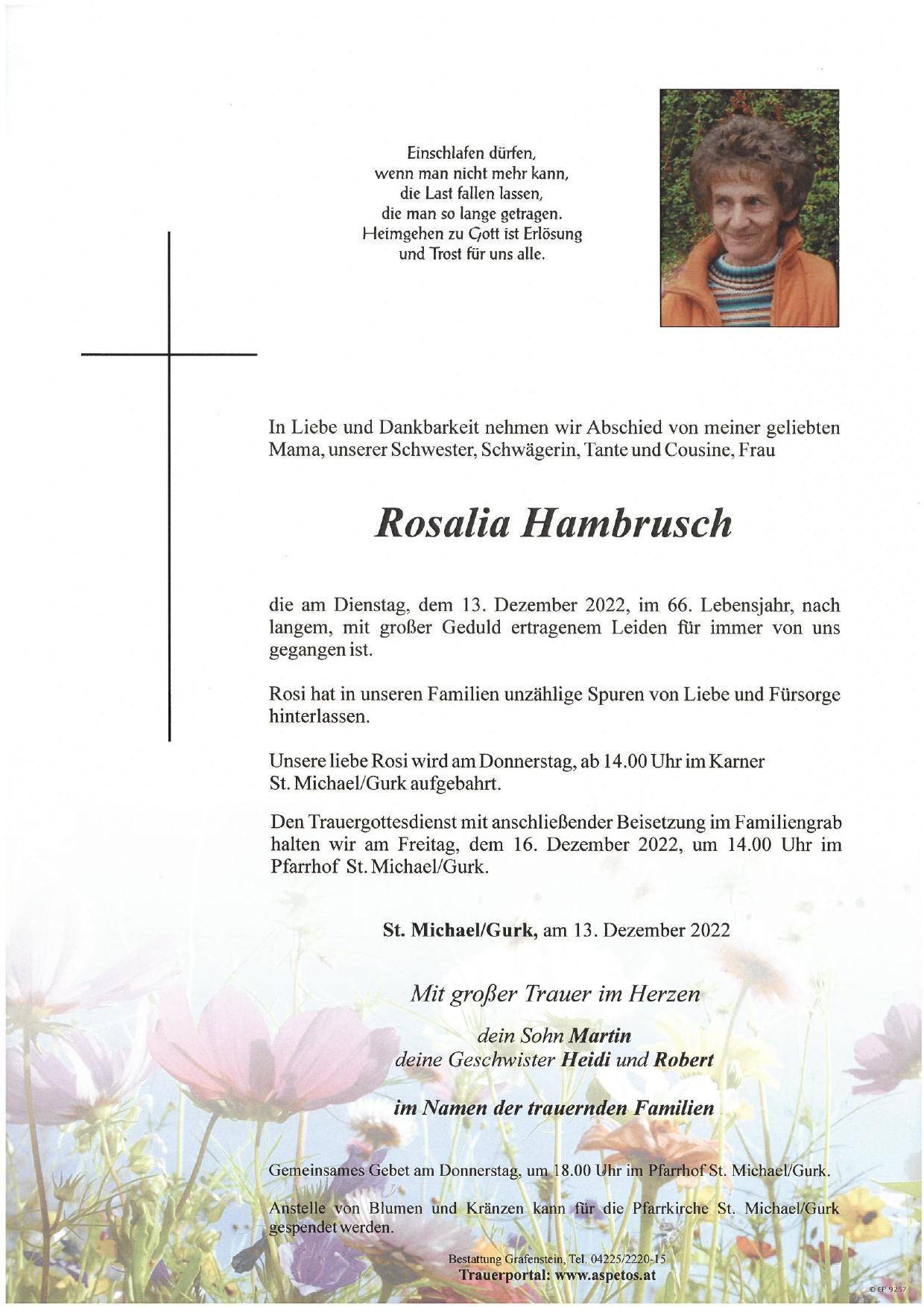 Traueranzeige von Rosalia Hambrusch