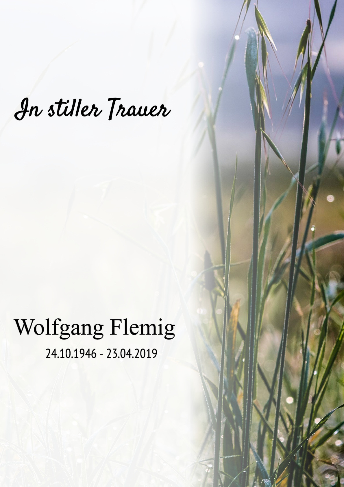 Traueranzeige von Wolfgang Flemig