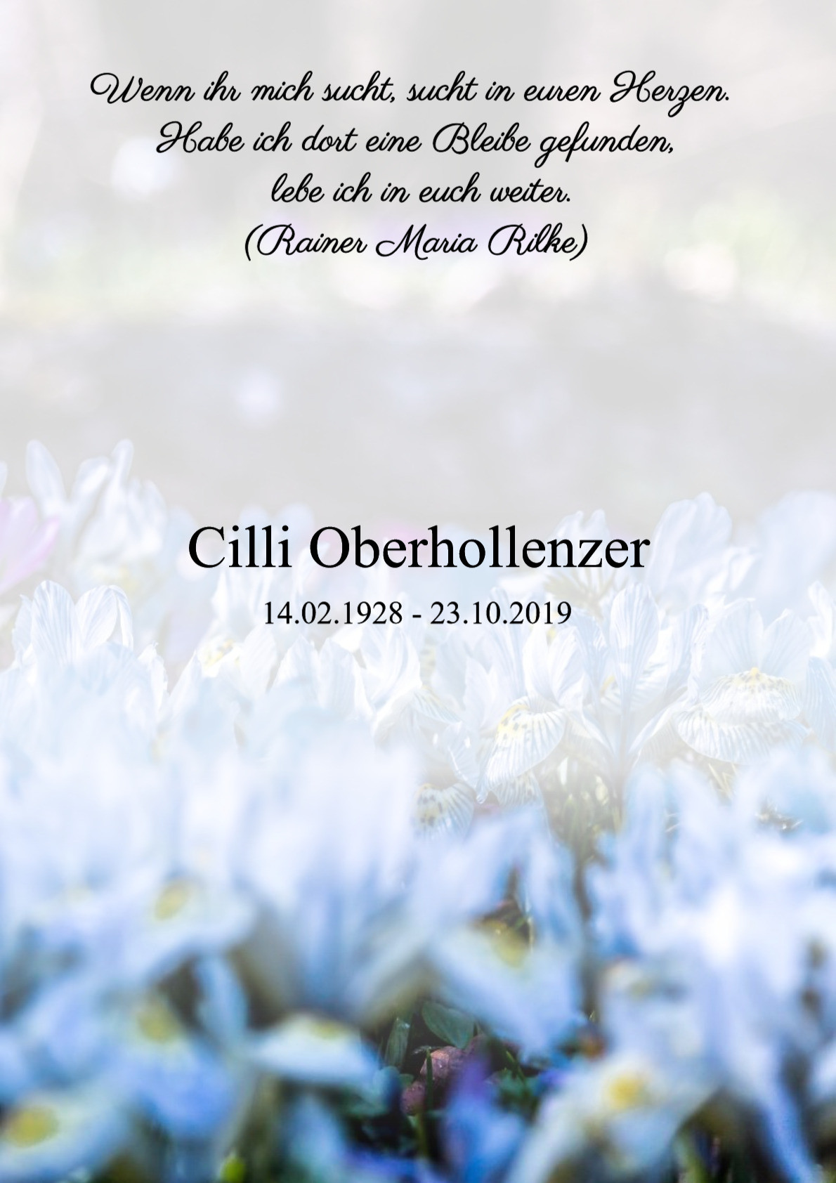 Traueranzeige von Cilli Oberhollenzer