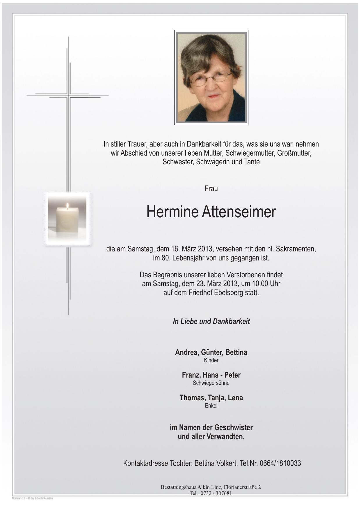 Traueranzeige von Hermine Attenseimer