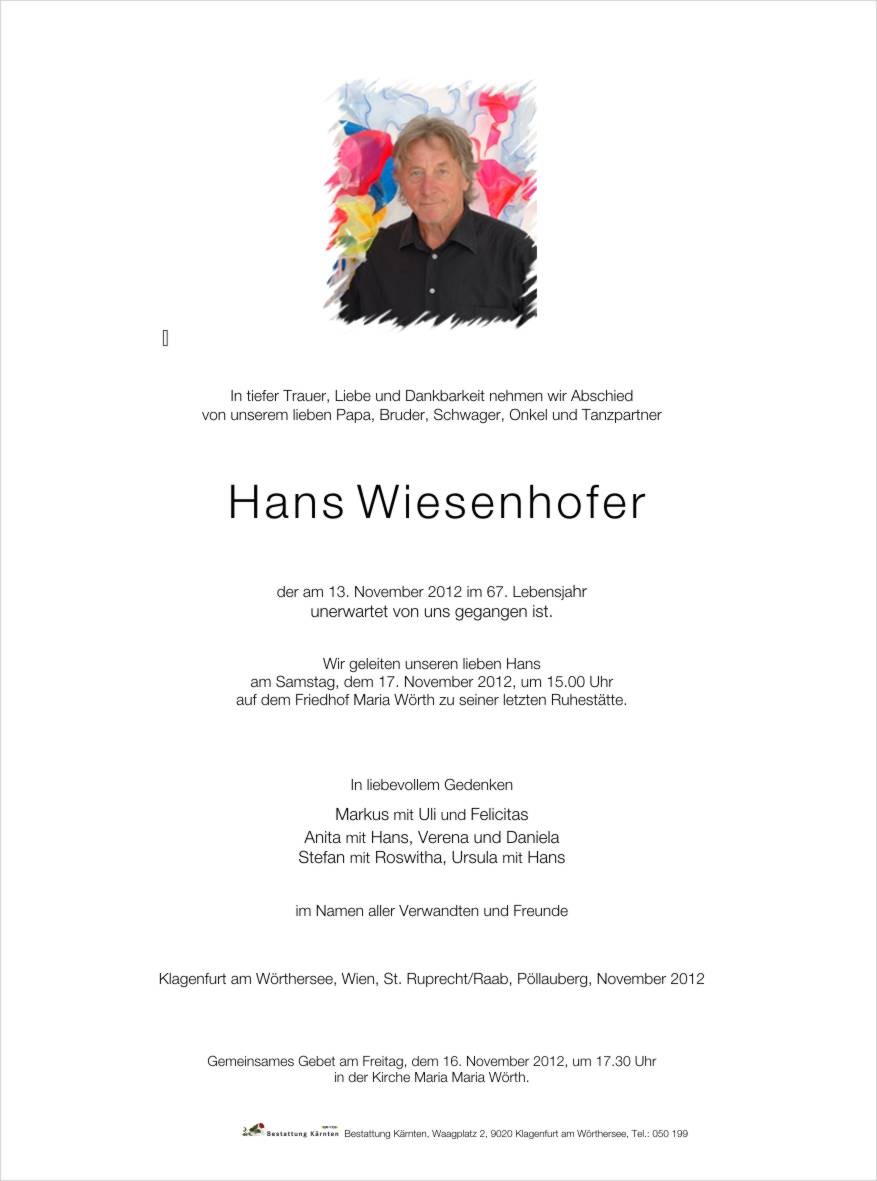 Traueranzeige von Hans Wiesenhofer