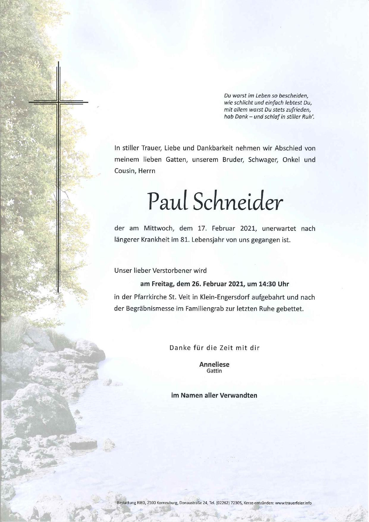 Traueranzeige von Paul Schneider