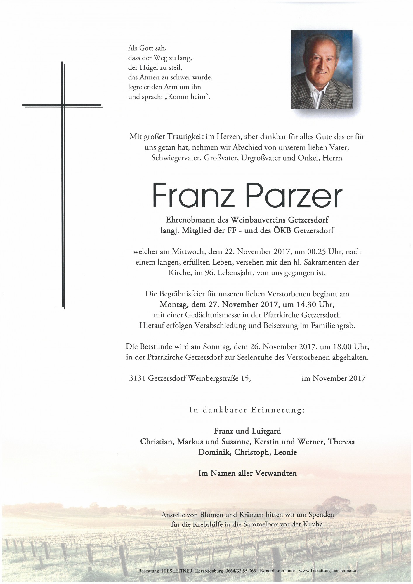 Traueranzeige von Franz Parzer