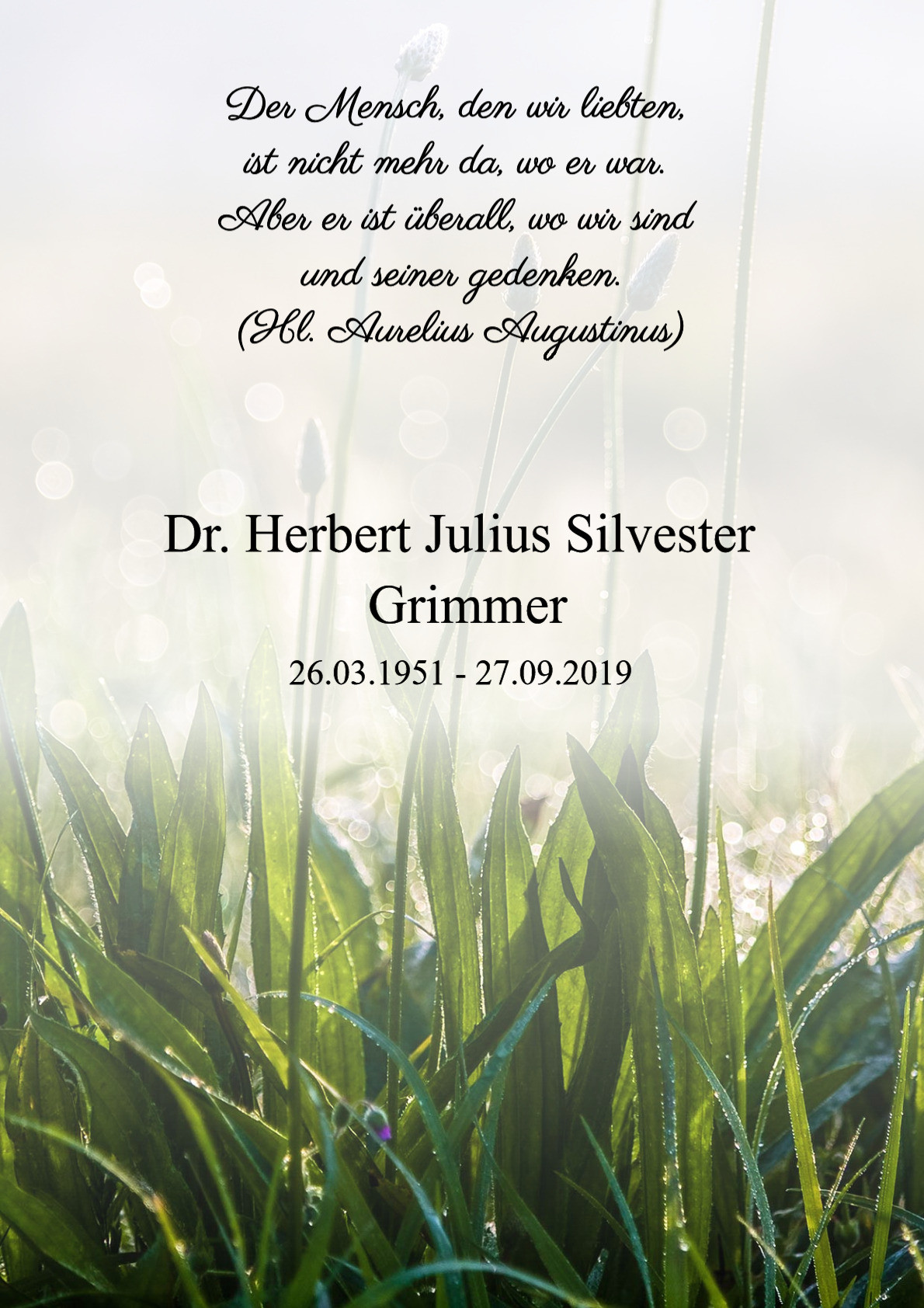 Traueranzeige von Dr. Herbert Julius Silvester Grimmer