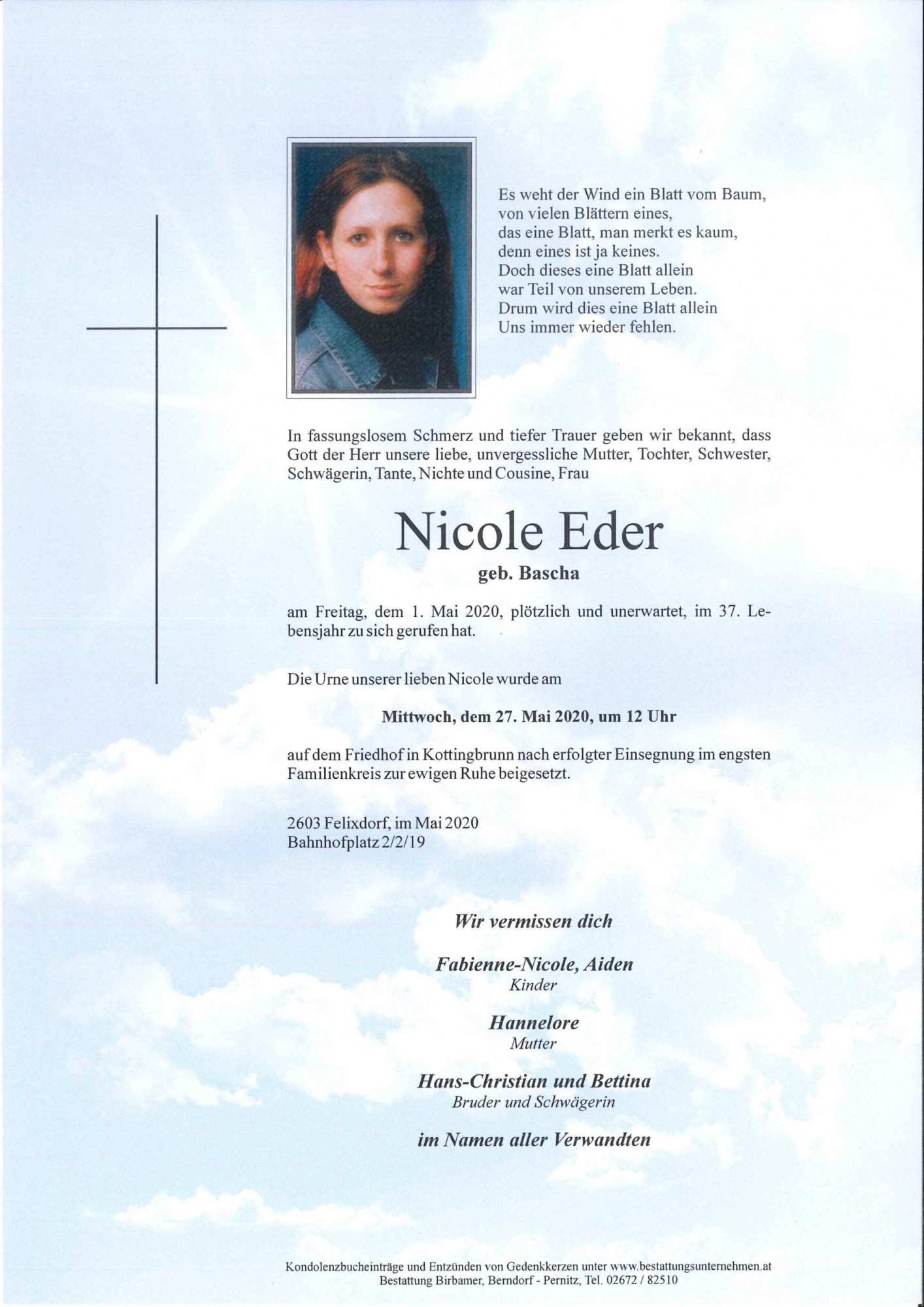 Traueranzeige von Nicole Eder