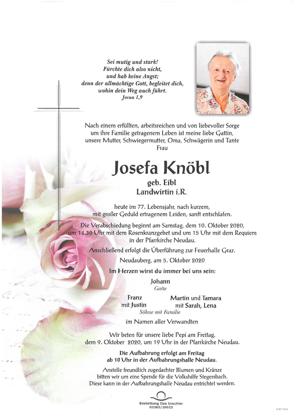 Traueranzeige von Josefa Knöbl