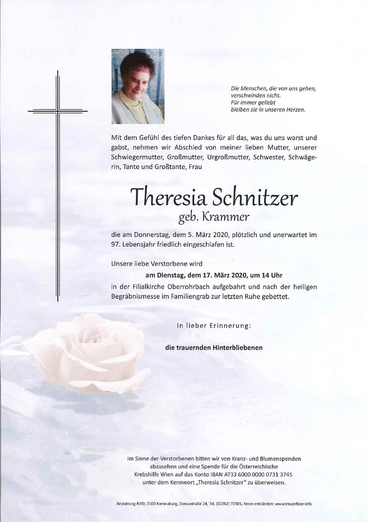 Traueranzeige von Theresia Schnitzer