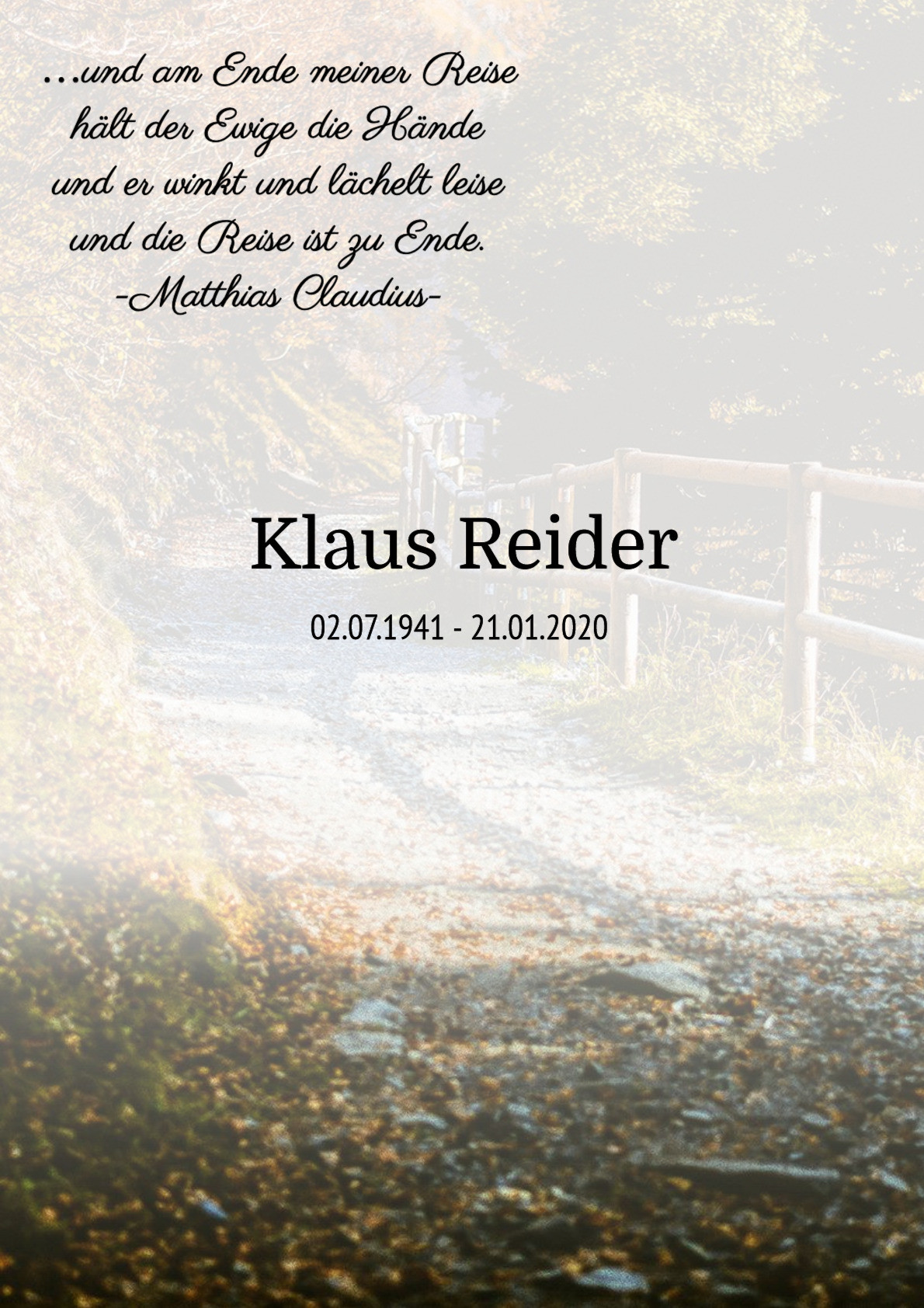Traueranzeige von Klaus Reider