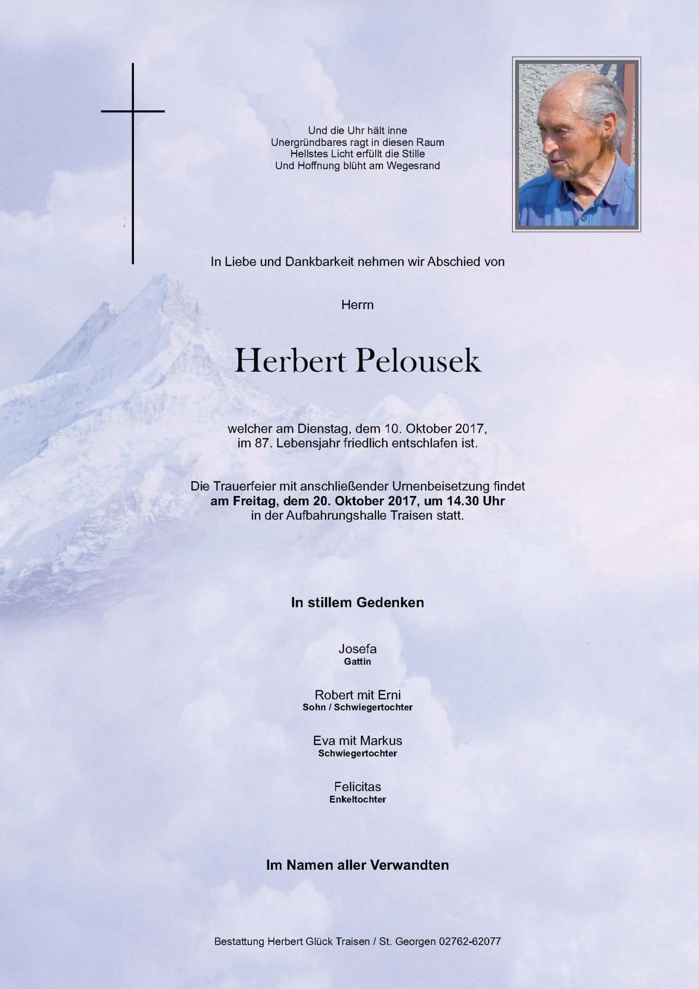 Traueranzeige von Herbert Pelousek