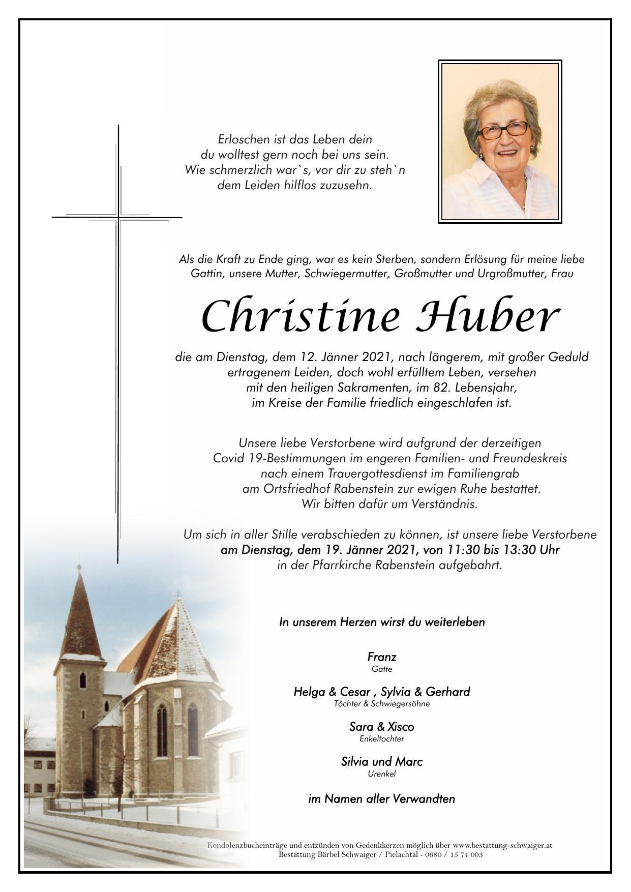 Traueranzeige von Christine Huber