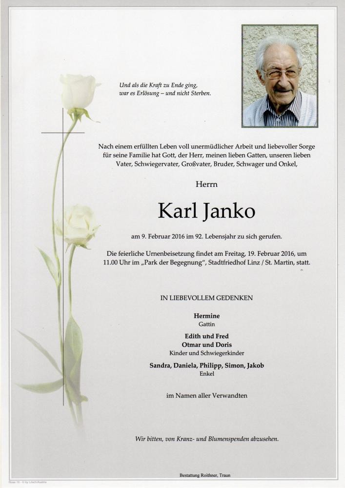 Traueranzeige von Karl Janko