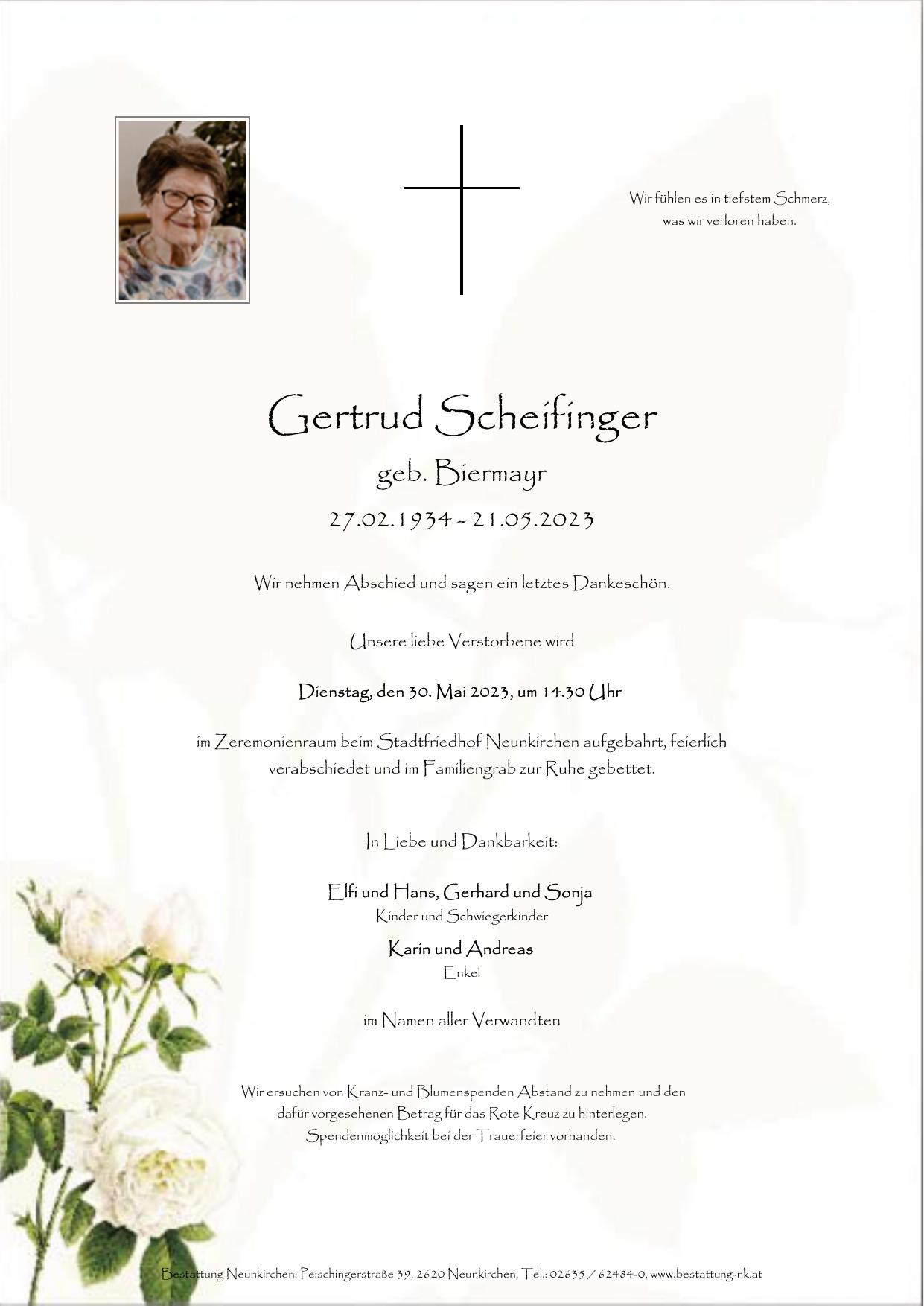 Traueranzeige von Gertrud Scheifinger