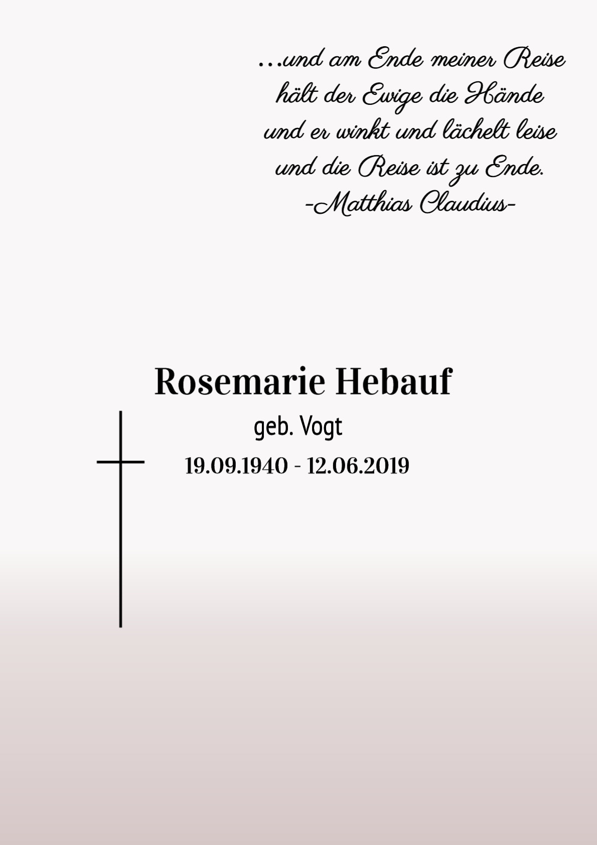 Traueranzeige von Rosemarie Hebauf