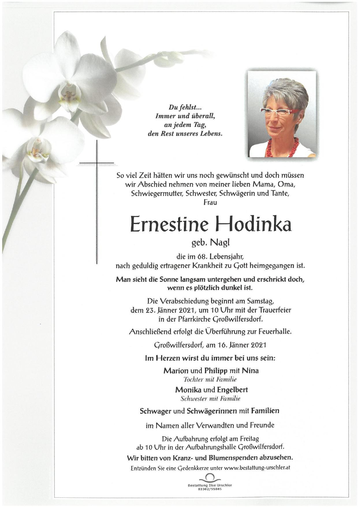 Traueranzeige von Ernestine Hodinka
