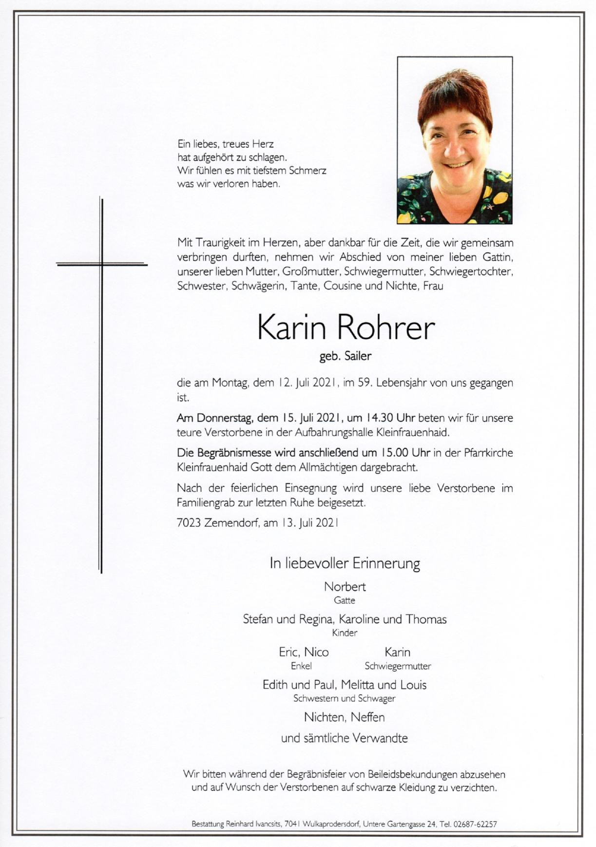 Traueranzeige von Karin Rohrer