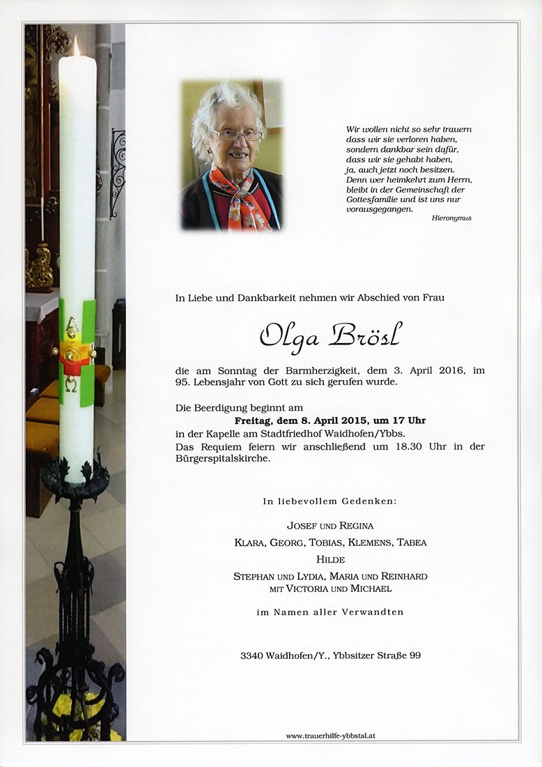 Traueranzeige von Olga Brösl