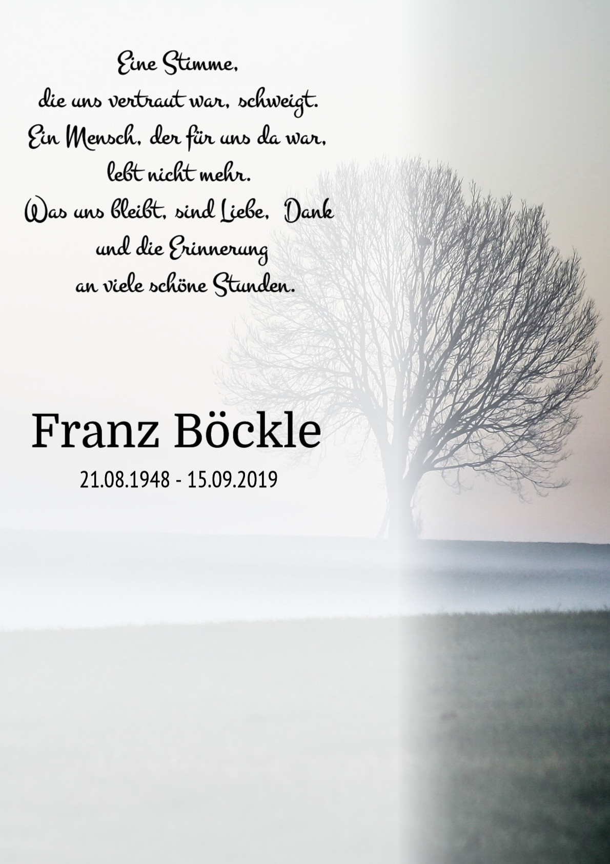 Traueranzeige von Franz Böckle