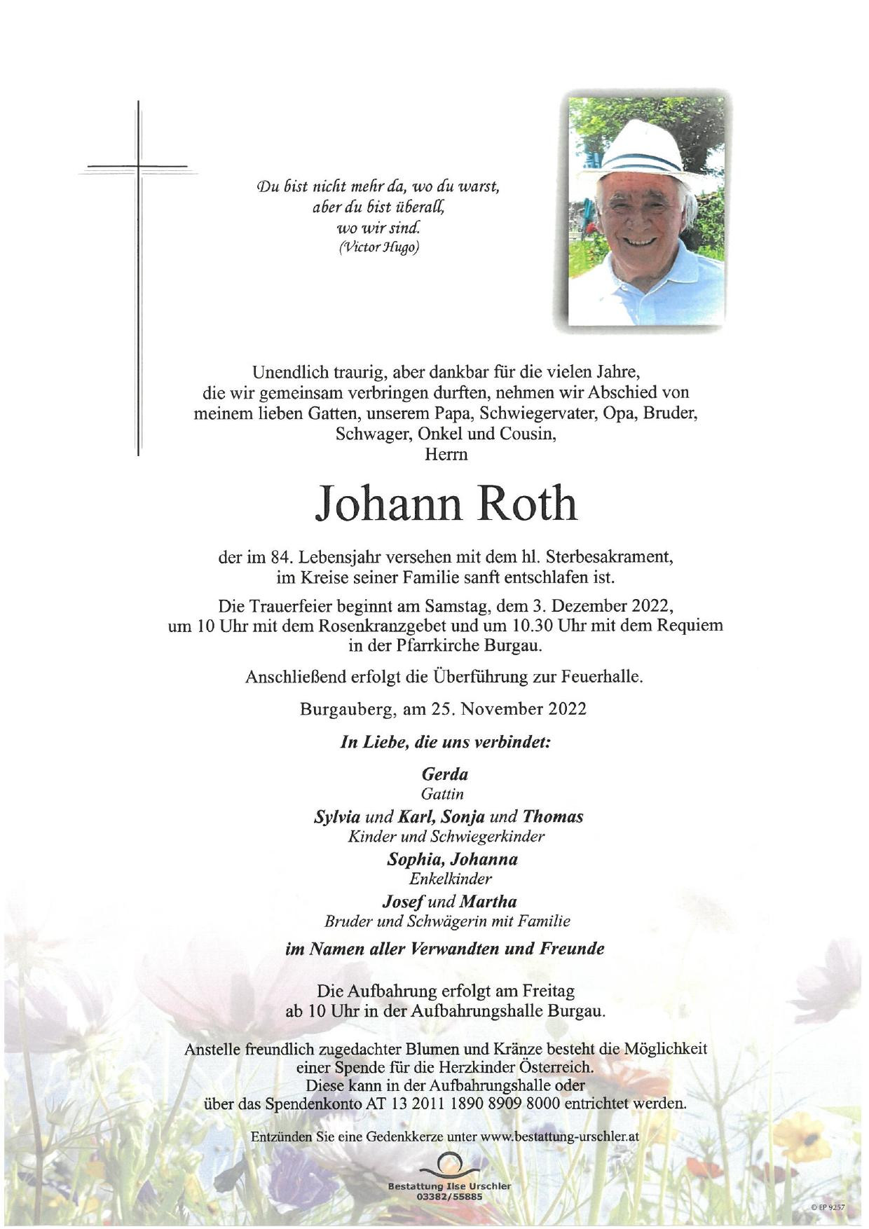 Traueranzeige von Johann Roth
