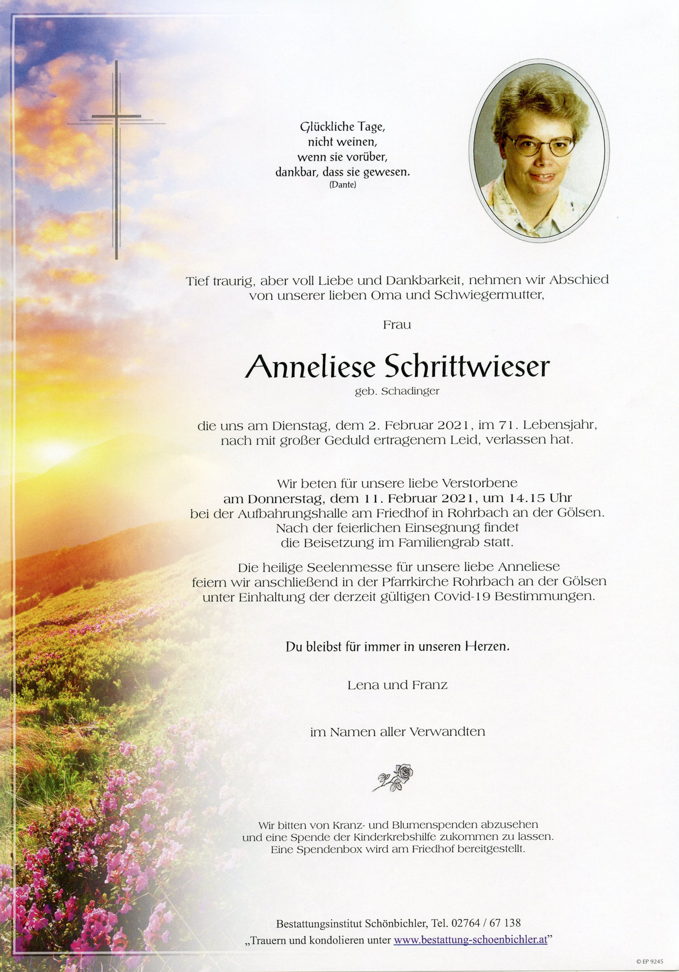 Traueranzeige von Anneliese Schrittwieser
