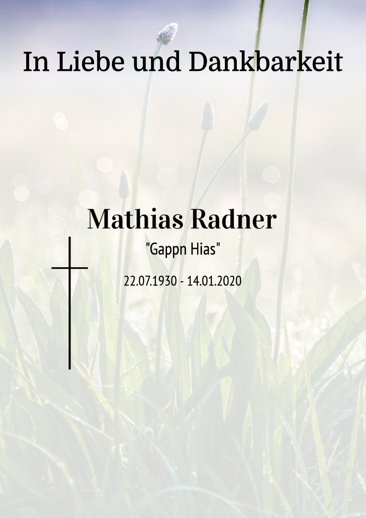 Traueranzeige von Mathias Radner