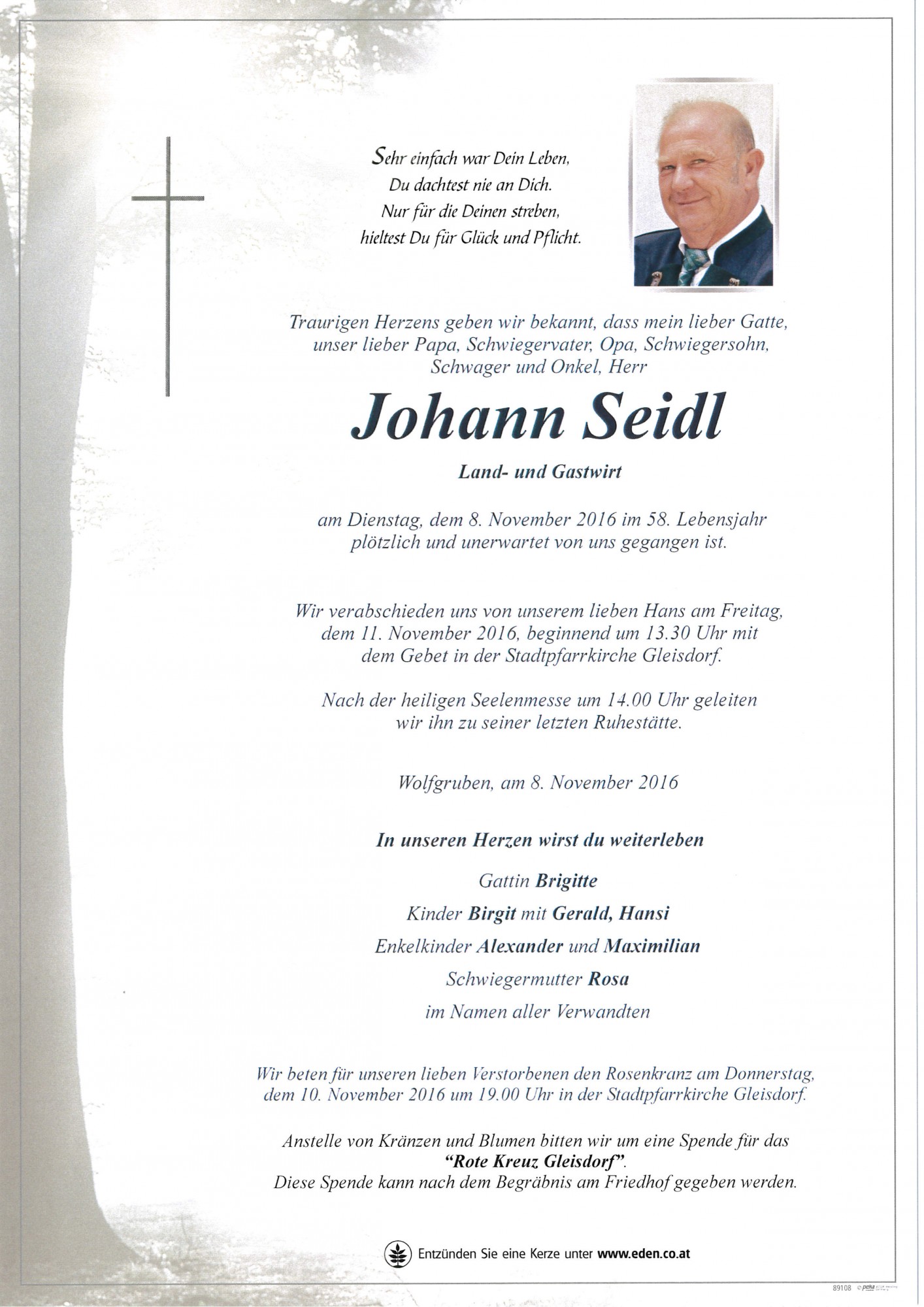 Traueranzeige von Johann Seidl