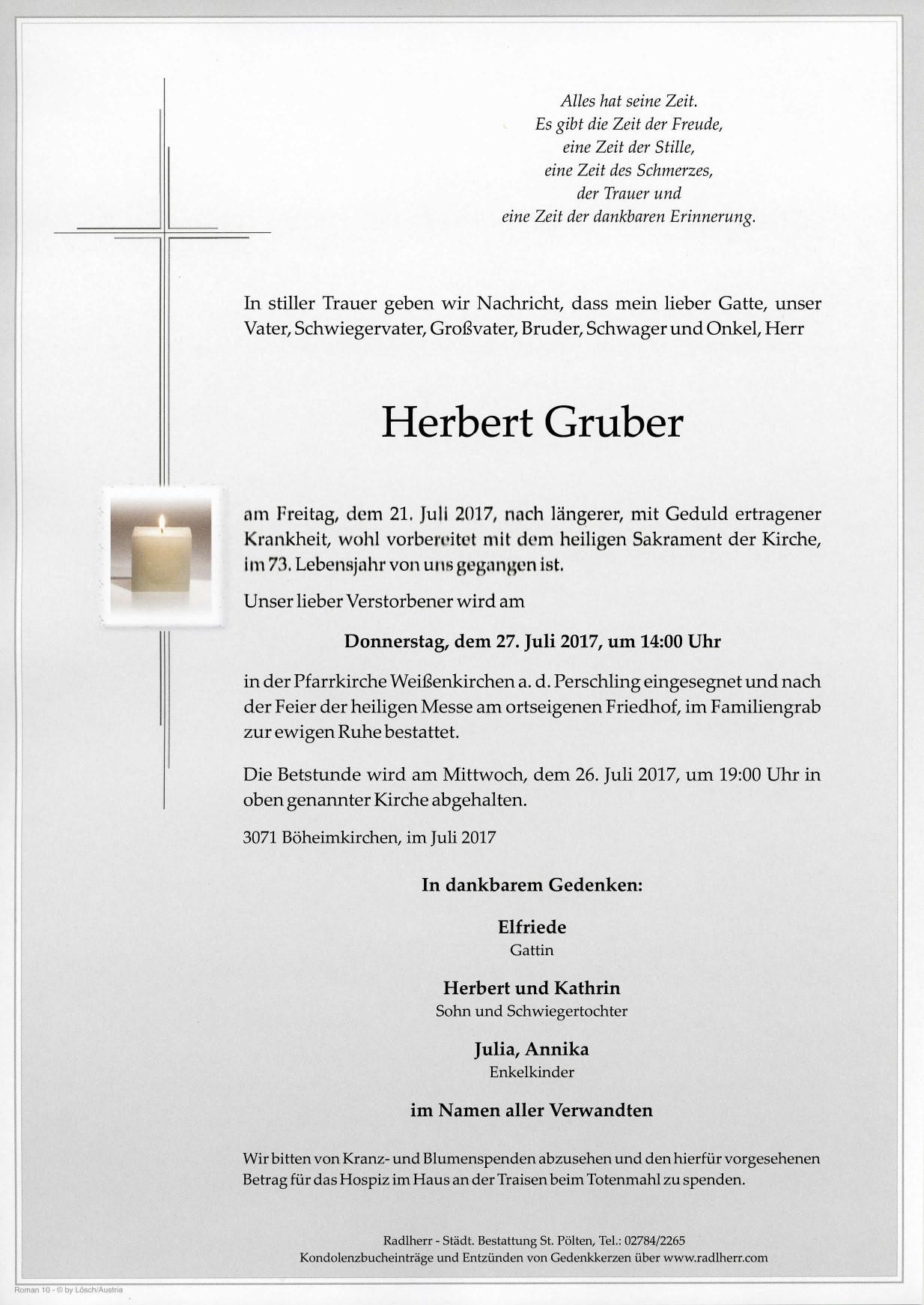 Traueranzeige von Herbert Gruber