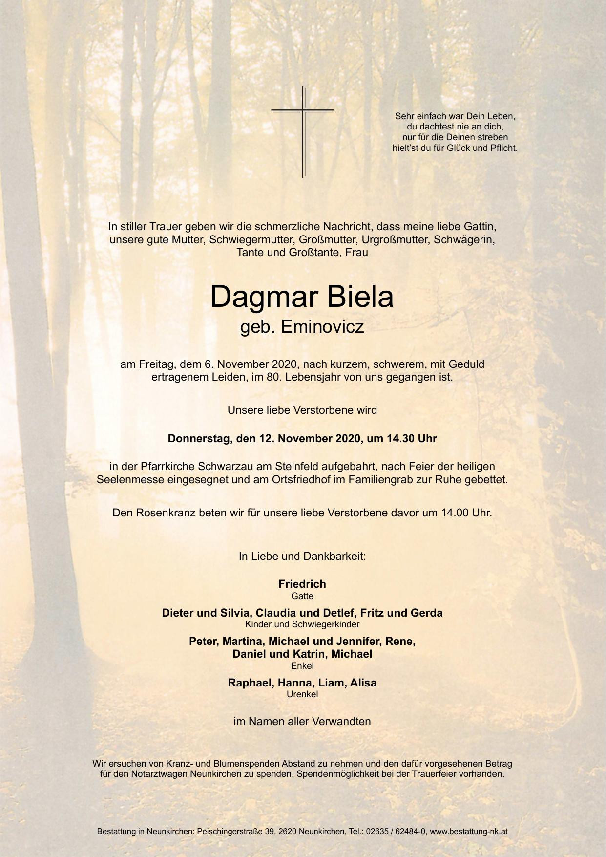 Traueranzeige von Dagmar Biela