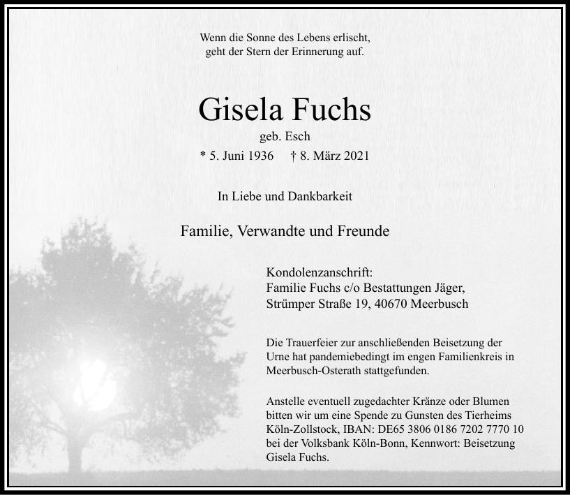 Traueranzeige von Gisela Fuchs