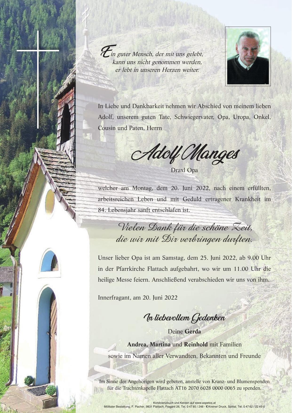 Traueranzeige von Adolf Manges