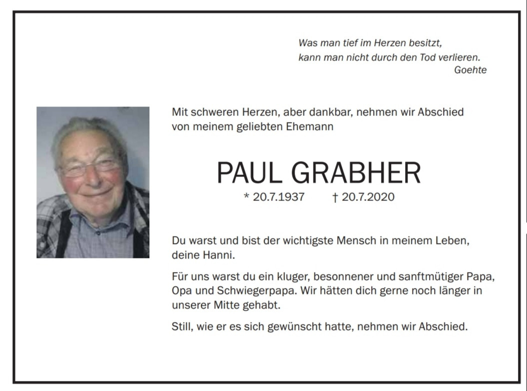 Traueranzeige von Paul Grabher