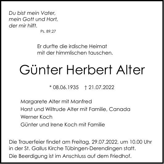 Traueranzeige von Günter Herbert Alter