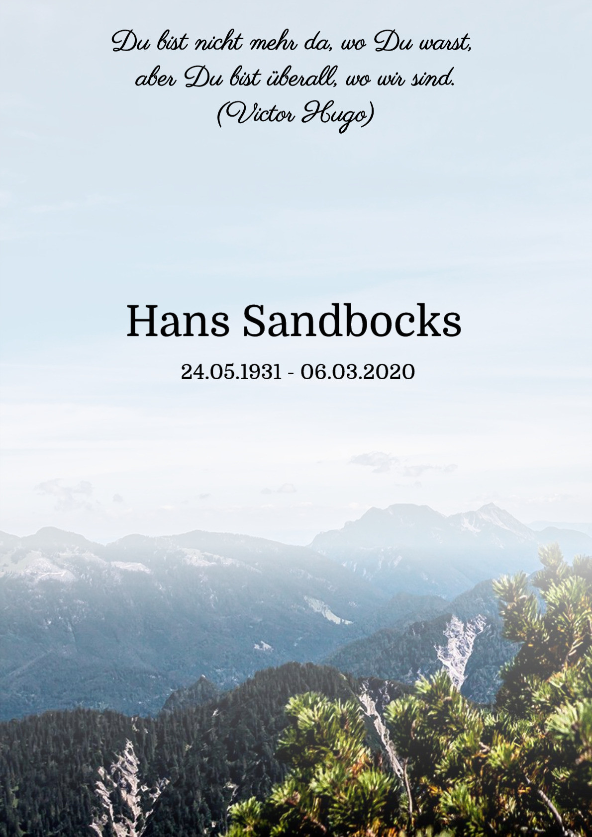 Traueranzeige von Hans Sandbocks