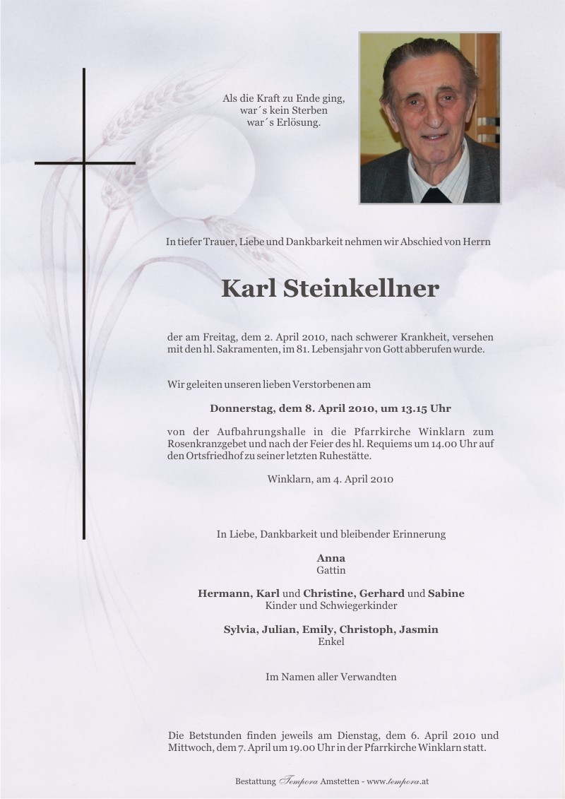 Traueranzeige von Karl Steinkellner