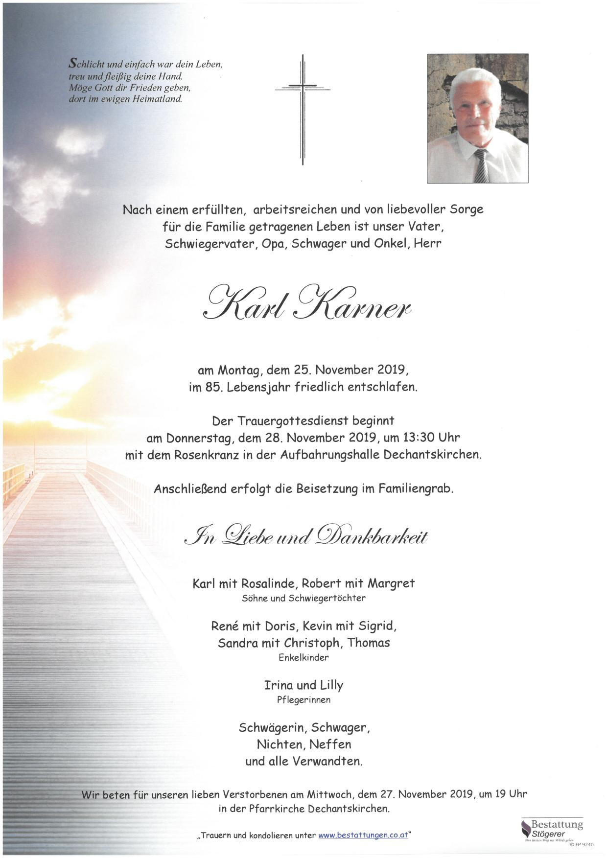 Traueranzeige von Karl Karner