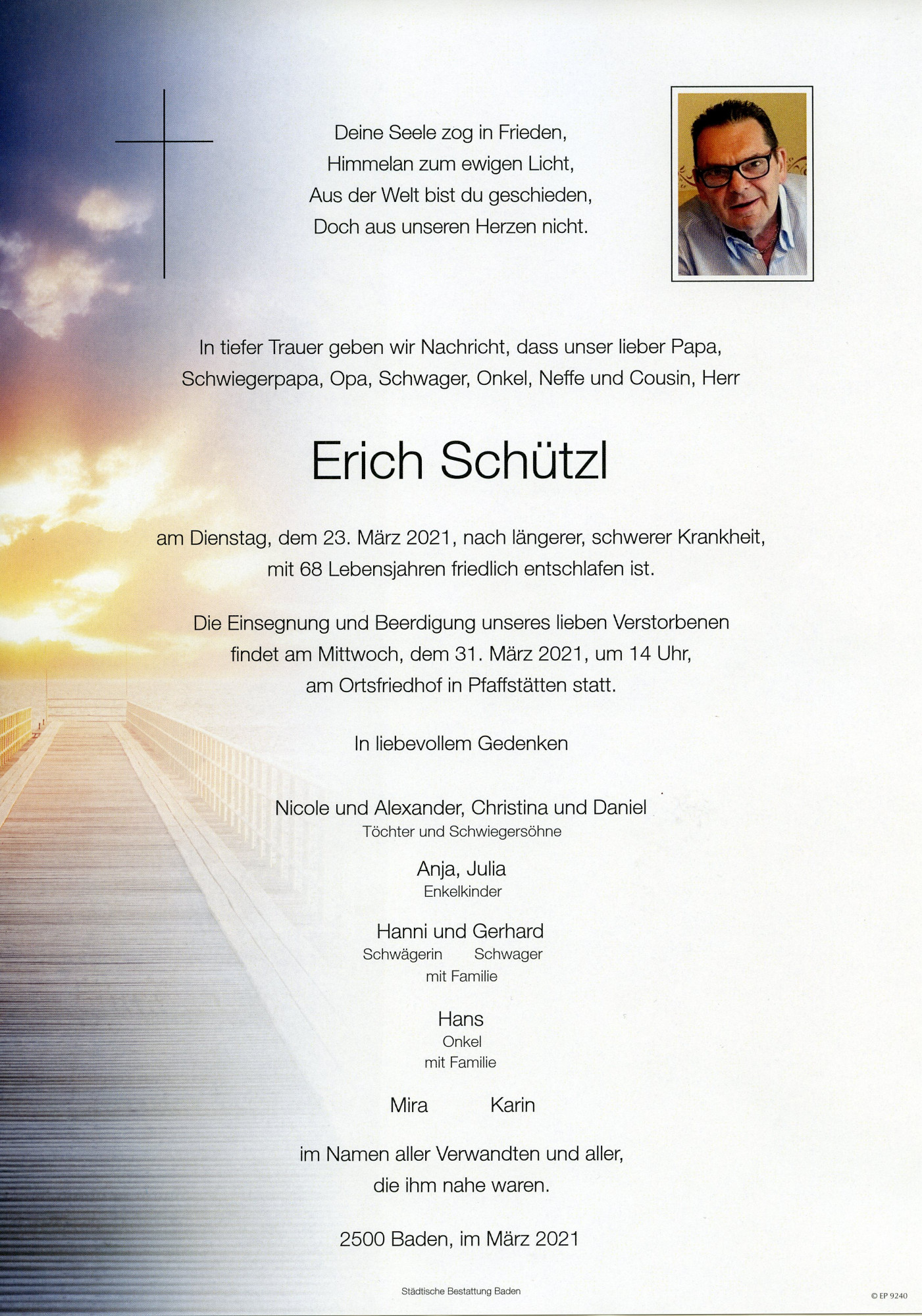 Traueranzeige von Erich Schützl