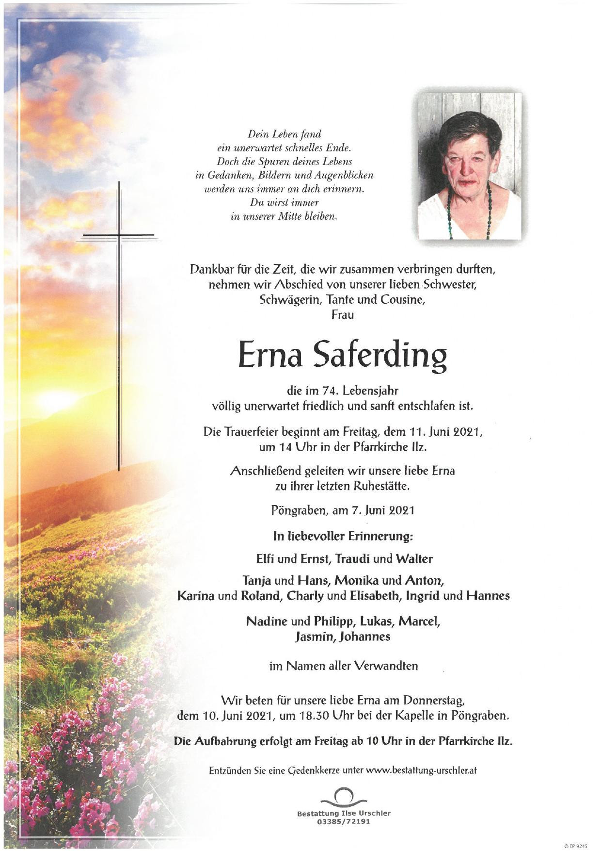 Traueranzeige von Erna Saferding