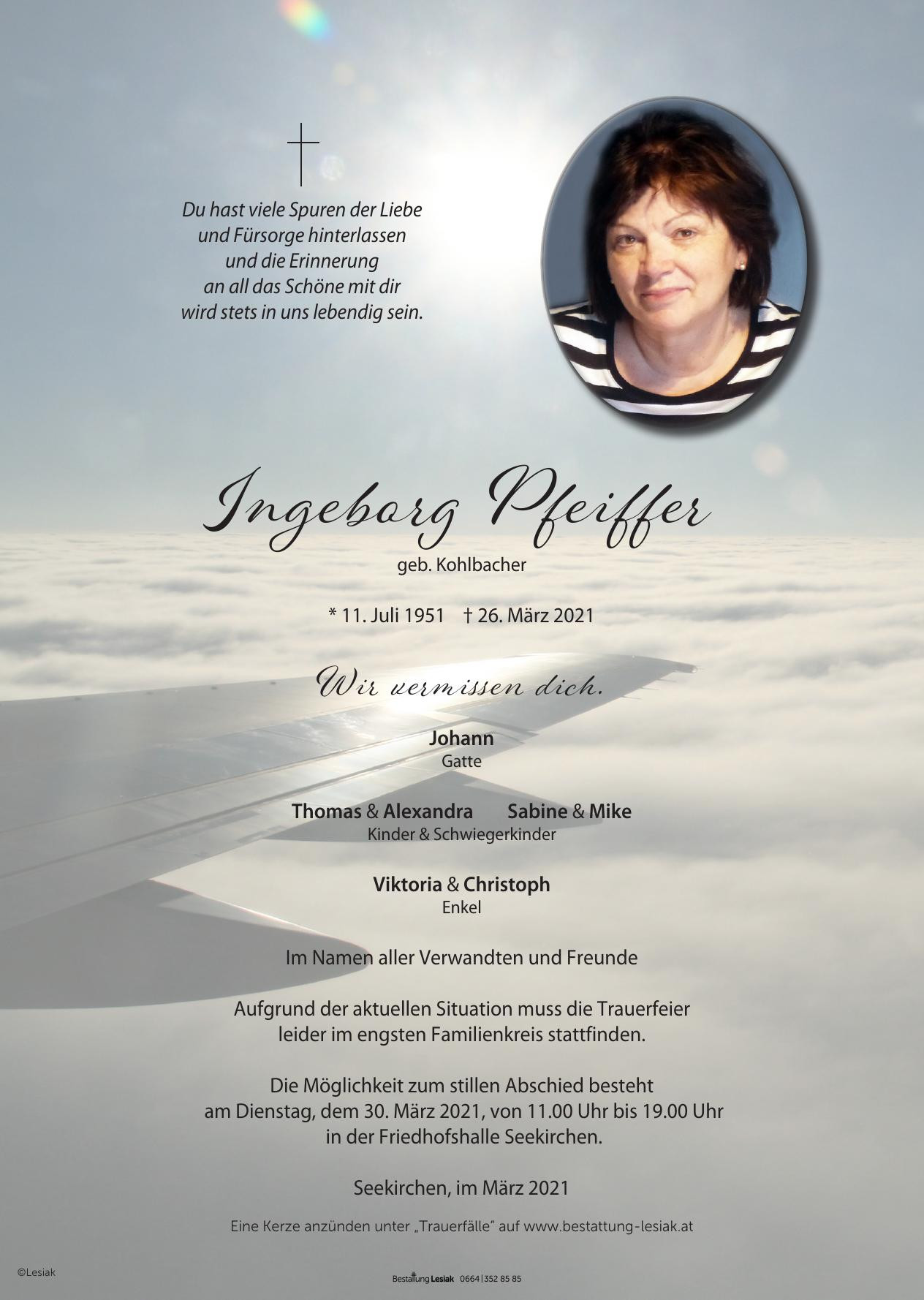 Traueranzeige von Ingeborg Pfeiffer