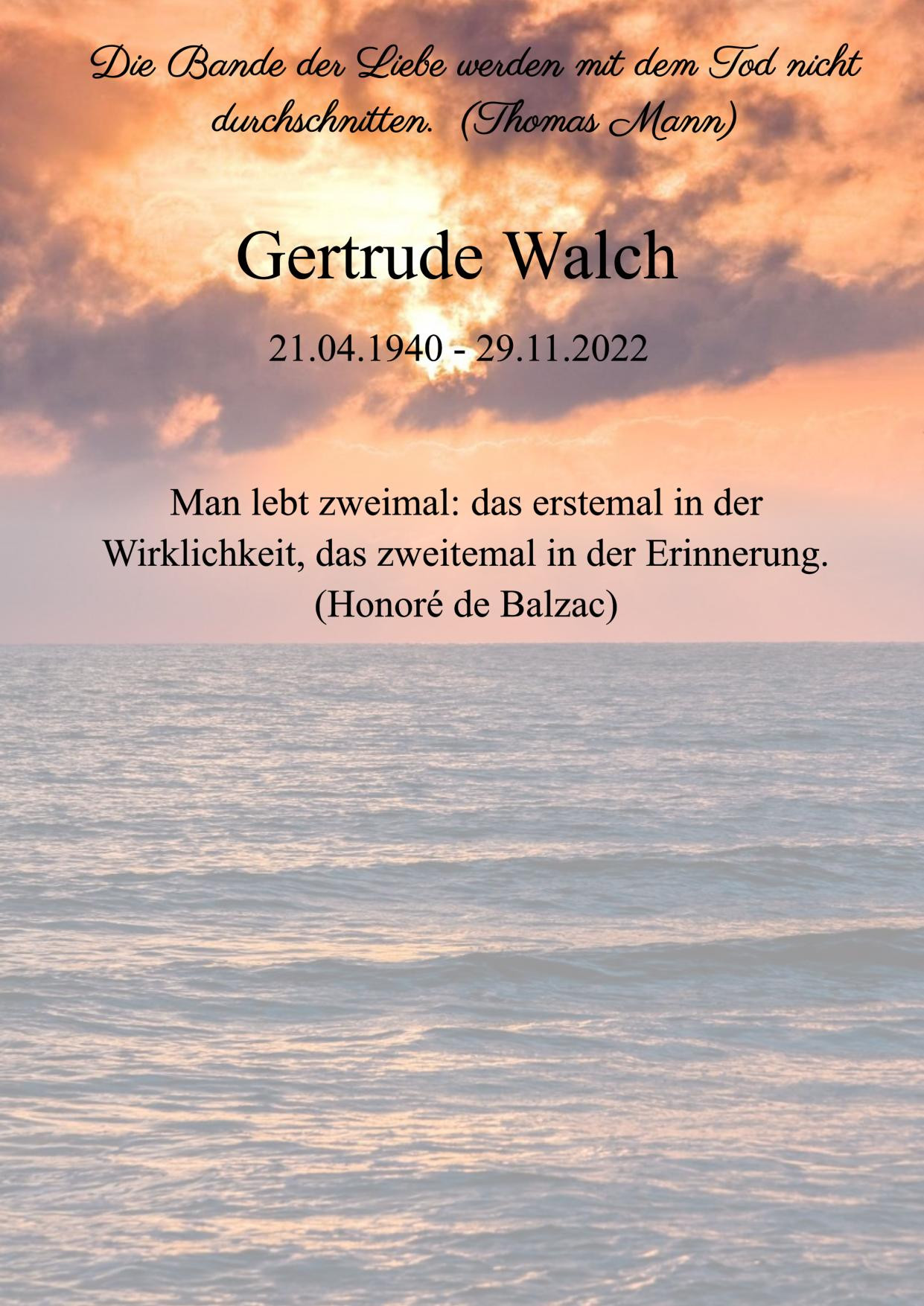 Traueranzeige von Gertrude Walch