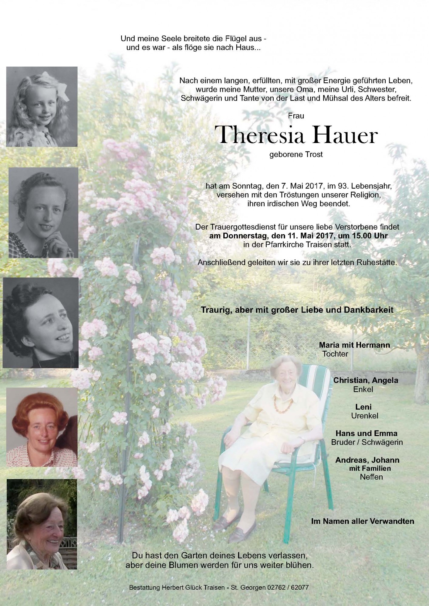 Traueranzeige von Theresia Hauer