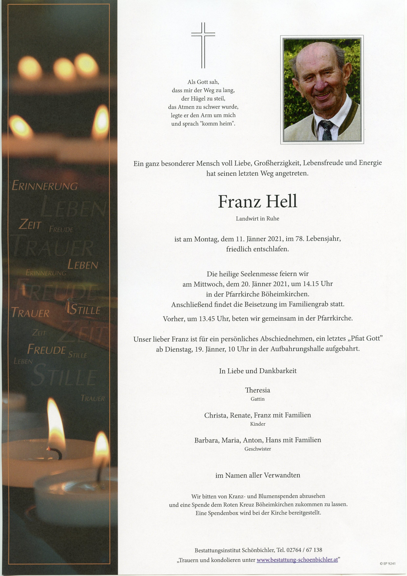 Traueranzeige von Franz Hell