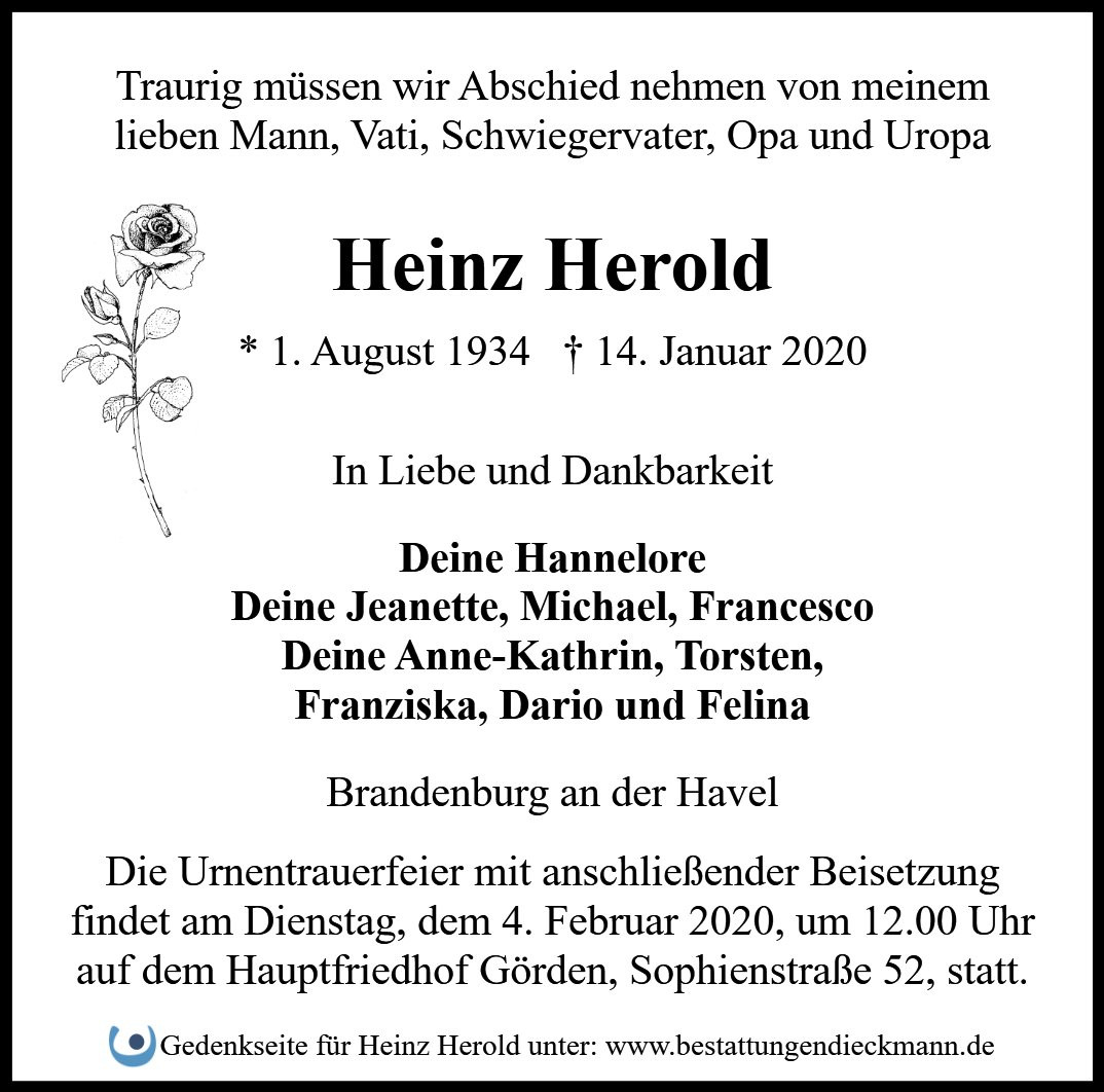 Traueranzeige von Heinz Herold